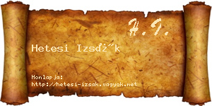 Hetesi Izsák névjegykártya